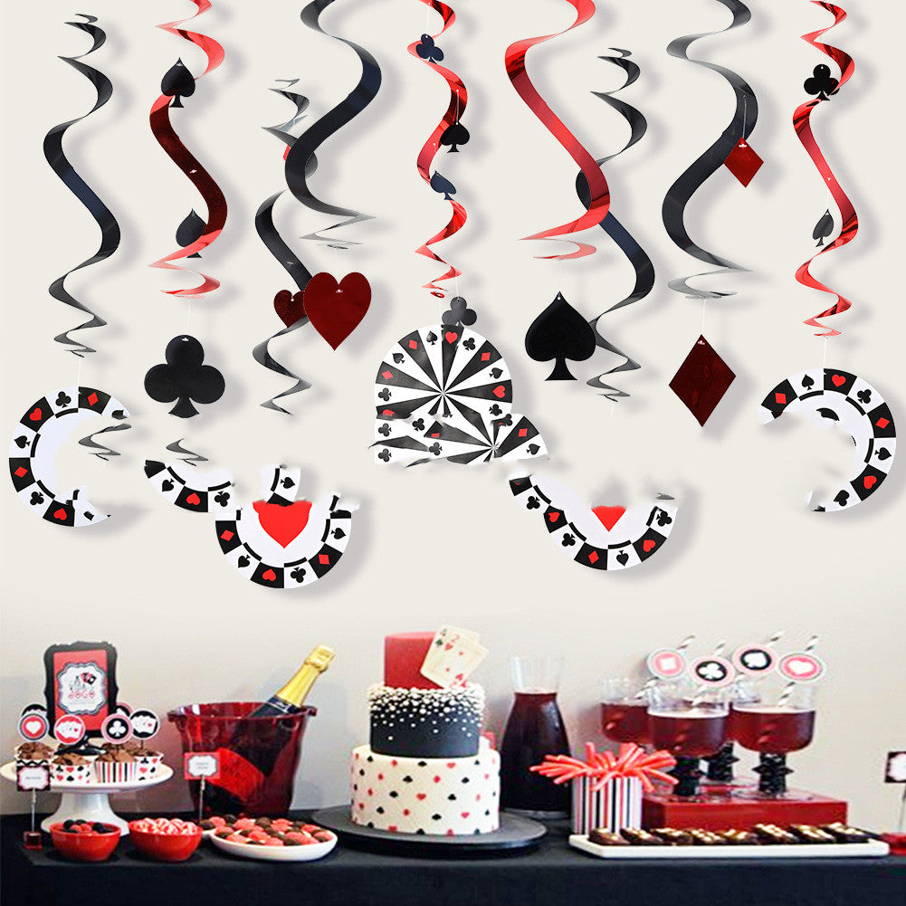 Casino Theme Party Decorations Hanging Swirl 9pc set Playing Card Poker Symbols Casino Hall Backdrop Decor Casino Theme Party Decorations Hanging Swirl 9pc set Playing Card Poker Symbols Casino Hall Backdrop Decor